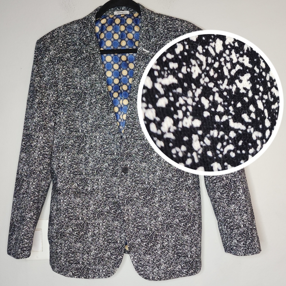 Ferrecci Chicago Slim Fit Black White Spotted Notch Lapel Blazer Size 38R